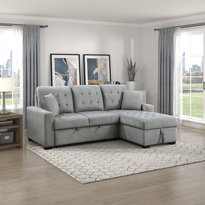 Eleen 2-Piece Sectional Sofa Sleeper with Hidden Storage, Gray Fabric, Right Hand Facing
