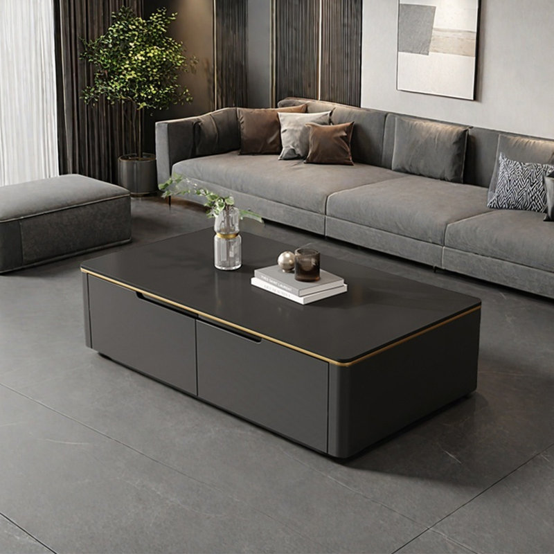 Simple rectangular rock table, Black, 15" H x 51.2" L x 27.6" W, Black