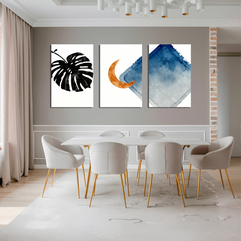 «Tropical Monstera Leaf and Moon», reproduction d'art sur toile tendue sur toile, ensemble de 3, H 36 po x l 72 po