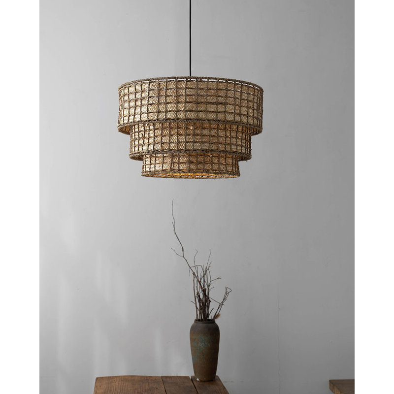 Luminaire suspendu rétro en corde et rotin de style paille Wabi-Sabi