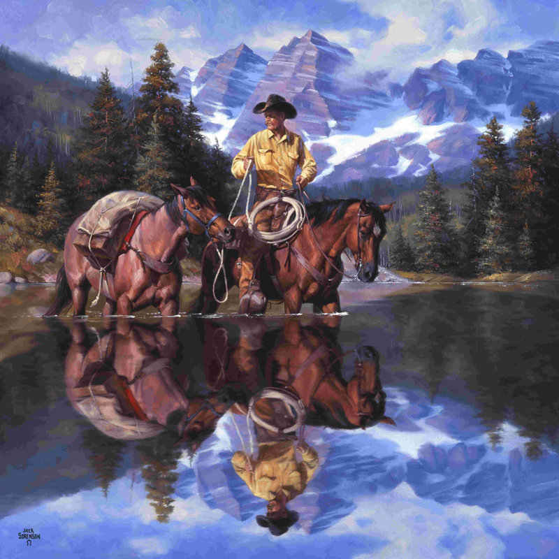 «Reflections Of The Rockies» par Jack Sorenson - reproduction d'art sur toile tendue, H 36 po x l 36 po