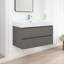 Meuble-lavabo suspendu gris moderne de 91 cm (36 po) avec lavabo blanc intégré et 2 tiroirs de rangement, fixé au mur et entièrement assemblé.-1806246181-1806246201