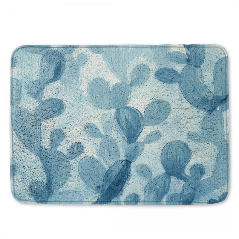 Tapis de bain cactus bleu, L 34 po x L 21 po