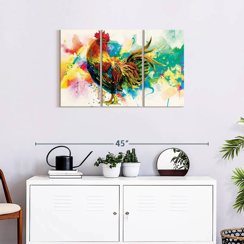 Ensemble de coqs sur toile 3 pièces, H 20 po x l 33 po x P 1,25 po