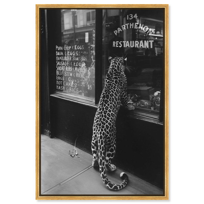 Oliver Gal Meaty Mischief Set Cheetah - Framed Acrylic Glass Wall Art, 37" H x 25" W, Gold