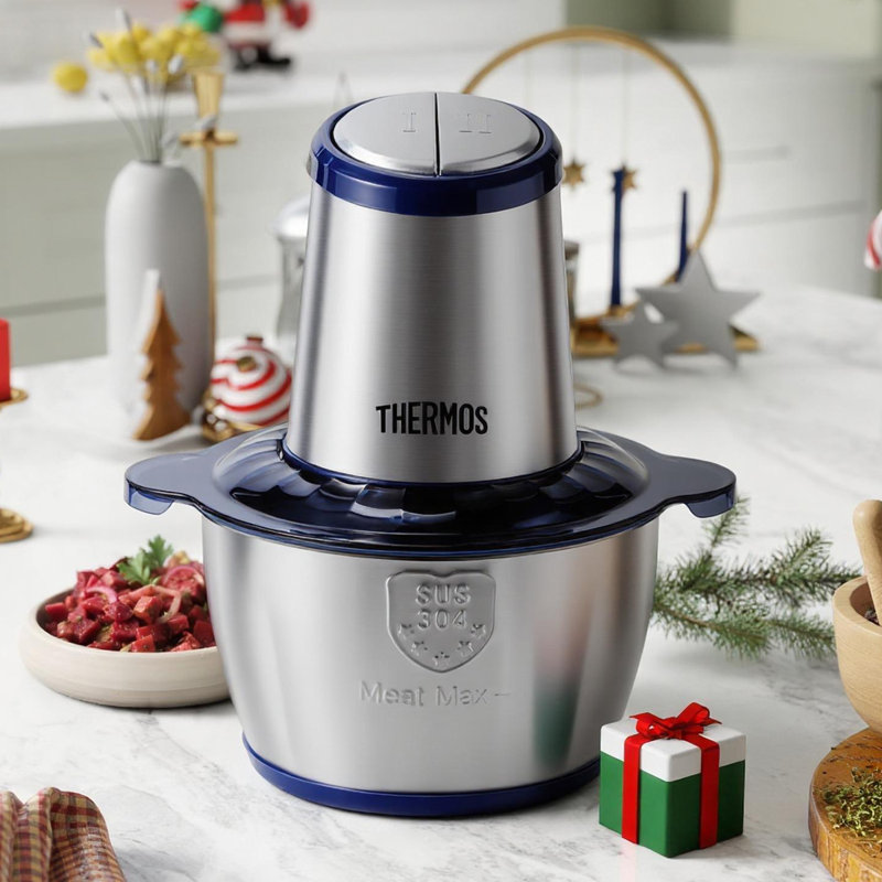 Thermos Ehai-5622a 8 Cup Functional Food Processor 4 Blades 2 Bowls Mini Vegetable Chopper 500w Feed Chute & Pusher For Mincing, Dicing, Shredding, Puree