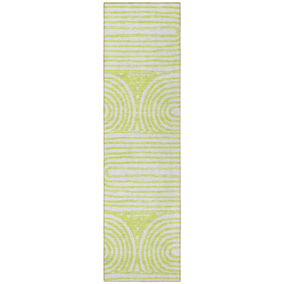 8' Runner Green and White Abstract Washable Non Skid Indoor Outdoor Runner Rug