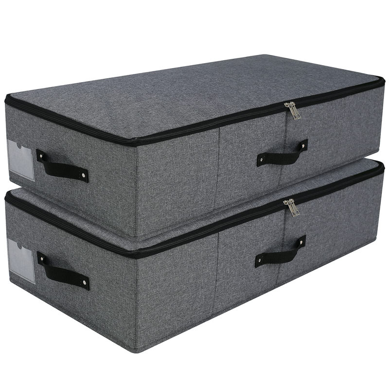 Contenant de panier de rangement pliable sous le lit [paquet de 2] avec tissu durable pour vêtements, chaussures, jouets, couverture, bacs de rangement, noir et gris