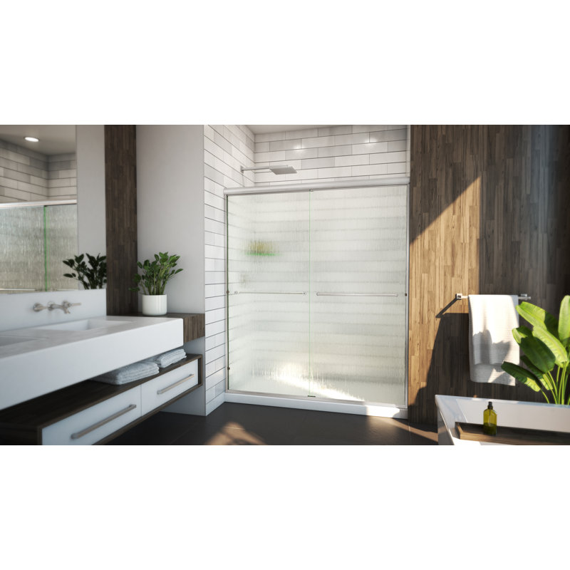 Ese 56" W x 80" H Bypass Semi-Frameless Shower Door, Reversible, Brushed Nickel