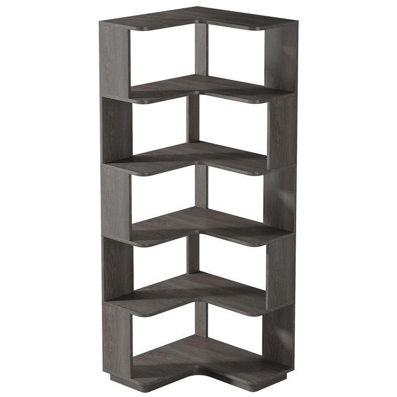 64.96" Tall 6 Tier Corner Bookshelf, Gray