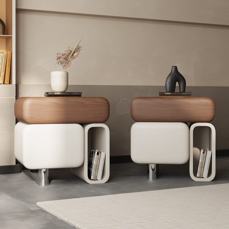 Table de chevet moderne en bois avec tiroir et armoire Partenie, 2 pièces