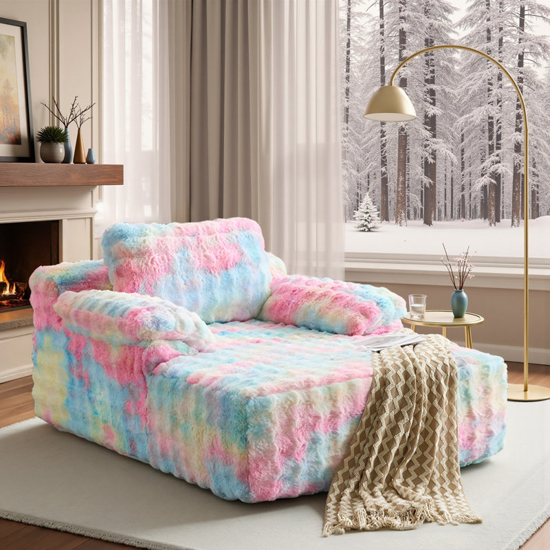 Boneless Velvet Oversized Chaise Lounge Sleeper Sofa, Rainbow
