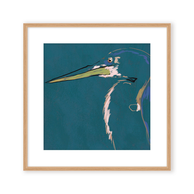 Nature Inspired Blue Heron Portrait, 24" H x 24" W, Framed Matted Print, Gold