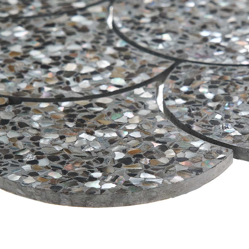 Reef 5" Fishscale Polished Pearl Terrazzo Mosaic Tile, Gray