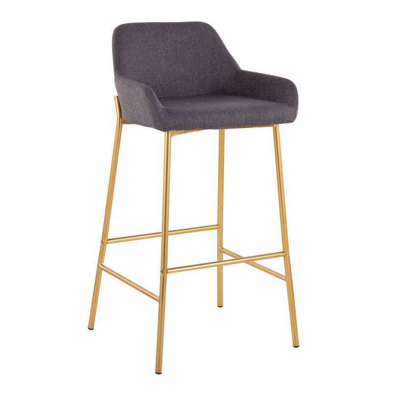 Tabouret de bar à hauteur fixe en métal et tissu - ensemble de 2, Doré