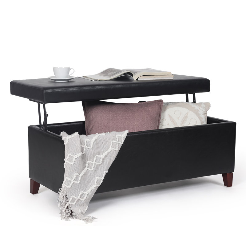 Faux Leather Lift Top Storage Bench, Black