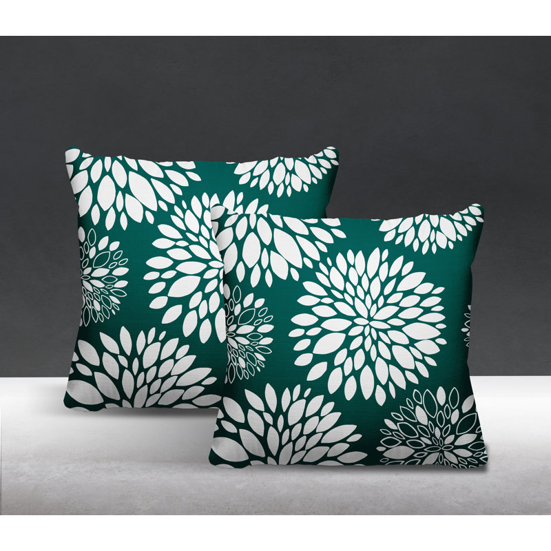 Floral Outdoor Reversible Throw Pillow, 17W" x 17H", Green