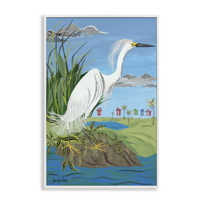 Aigrette perchée sur le rivage, estampe numérique par Jennifer Peck