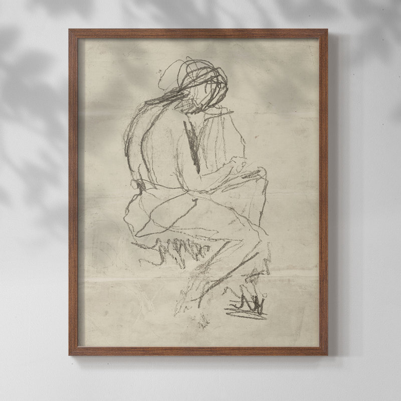"Croquis rétro CIV" sur papier, Noyer, H 14 po x l 11 po