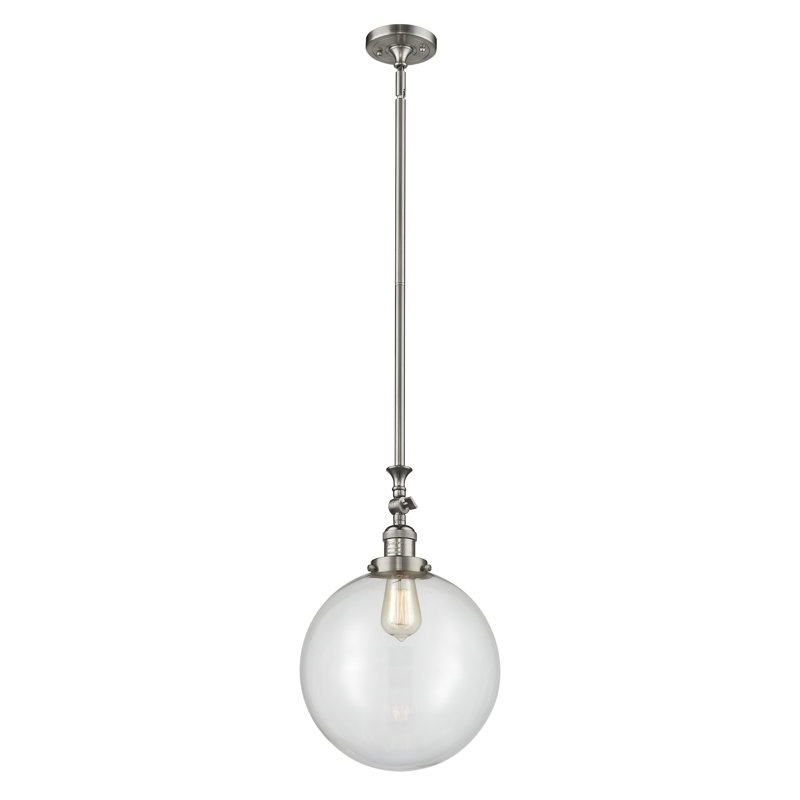 Luminaire suspendu sphère 1 lumière Clermont, Ampoule non incluse, Nickel satiné brossé, Transparent