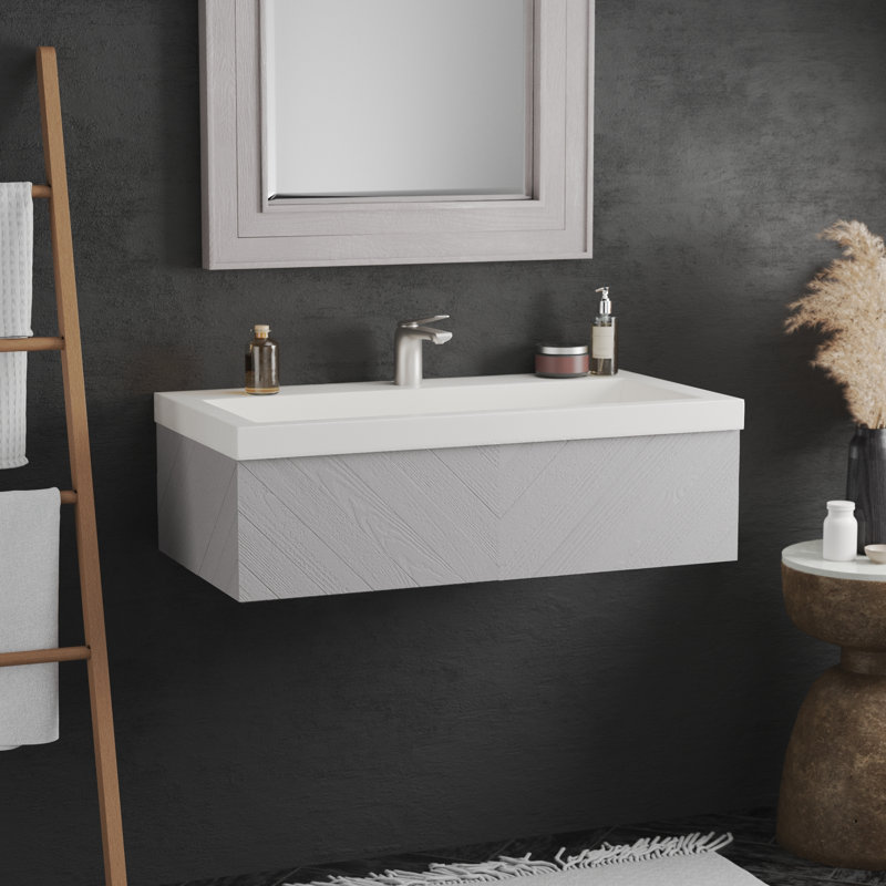Trough Handmade Rectangular Bathroom Sink, Single Hole Faucet, Pearl