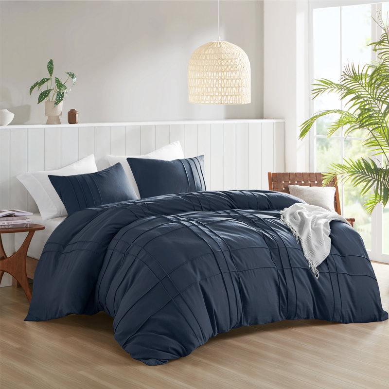 Ensemble de housse de couette plissée Harris, Marine, Housse de couette double et 2 taies décoratives s