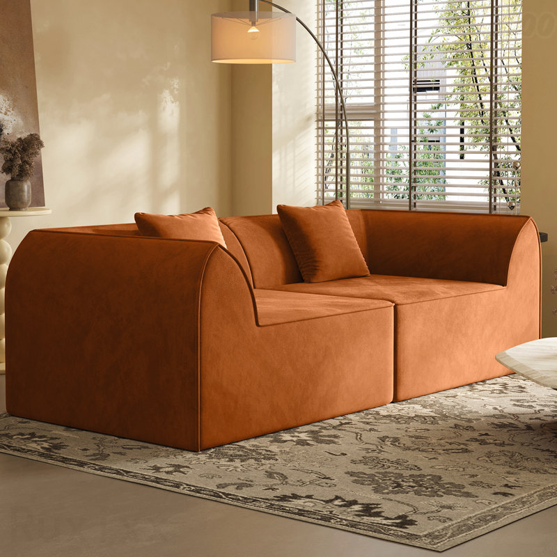 Memory Foam 2-Seater Sofa - Rectangular Pillow, Lounger Daybed, Orange