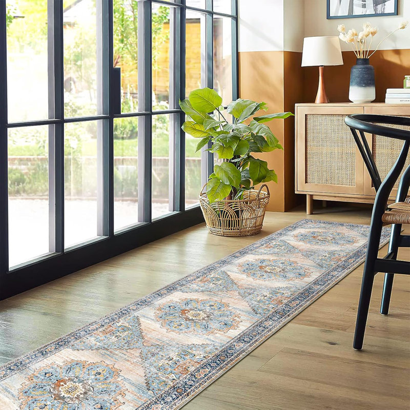Washable Hallway Rug - Rug Kitchen Rugs and Mats Non Skid Washable Waterproof Carpet for Living Room Bedroom Bathroom (Blue)
