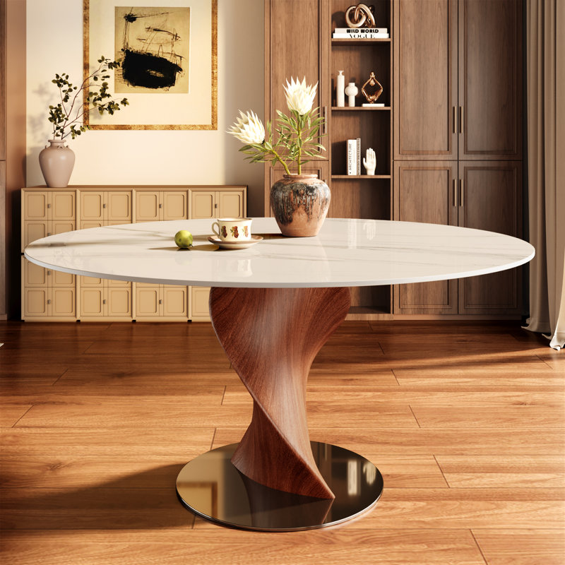 Table de salle à manger Mid-Century, Glossy Snowy, H 29,53 po x L 47,24 po x l 47,24 po
