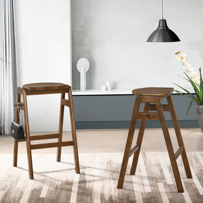 Malvern Mid-Century Modern Wood Stackable Barstools, Set Of 2