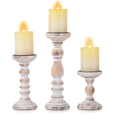 3 Piece Wood Candlestick Set