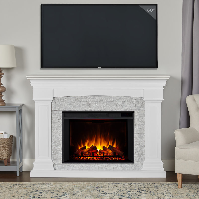 Deland Grand 63" W Freestanding Electric Fireplace, White