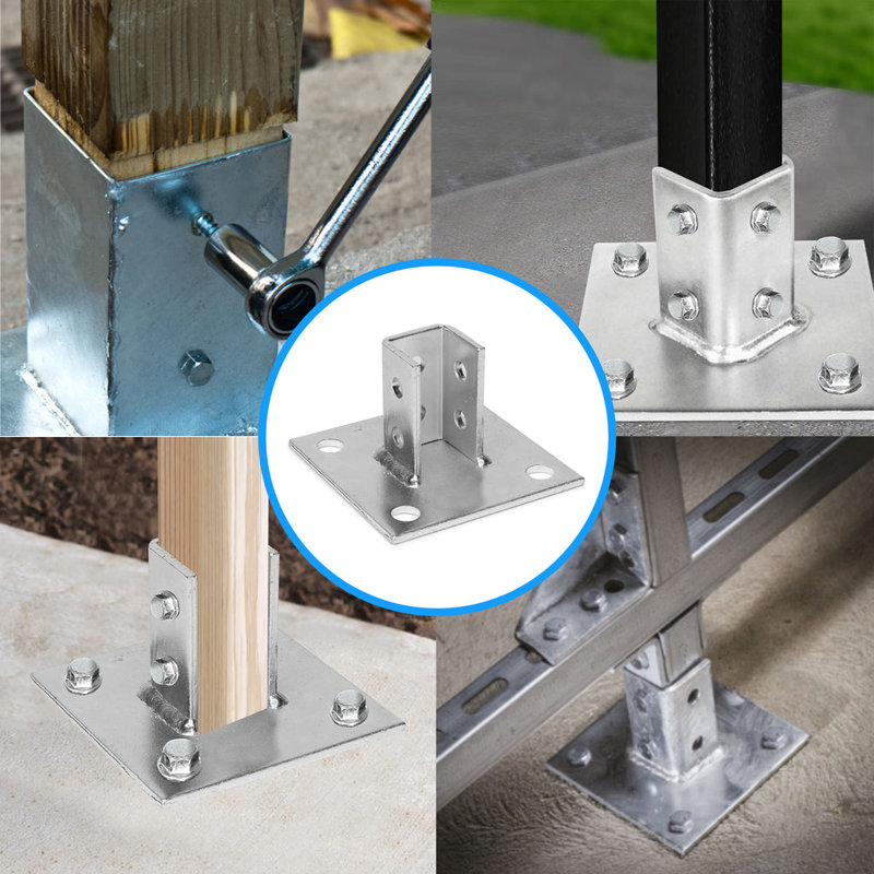 Post Base Single Channel 4-Hole - 6x6-Inches - Side Orientation