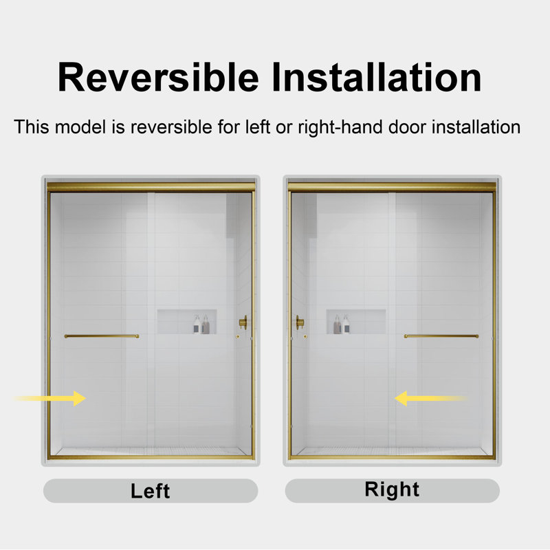 UKD07N Countess 56 to 60 in. x 66 in. H Semi-Frameless Double Sliding Shower Door in Satin Brass with 1/4 in. (6.35mm) Clear Glass