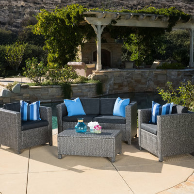 Backyard 4Pc Seating Group With All-Weather , And Iron Frame Entertainment Area Foam