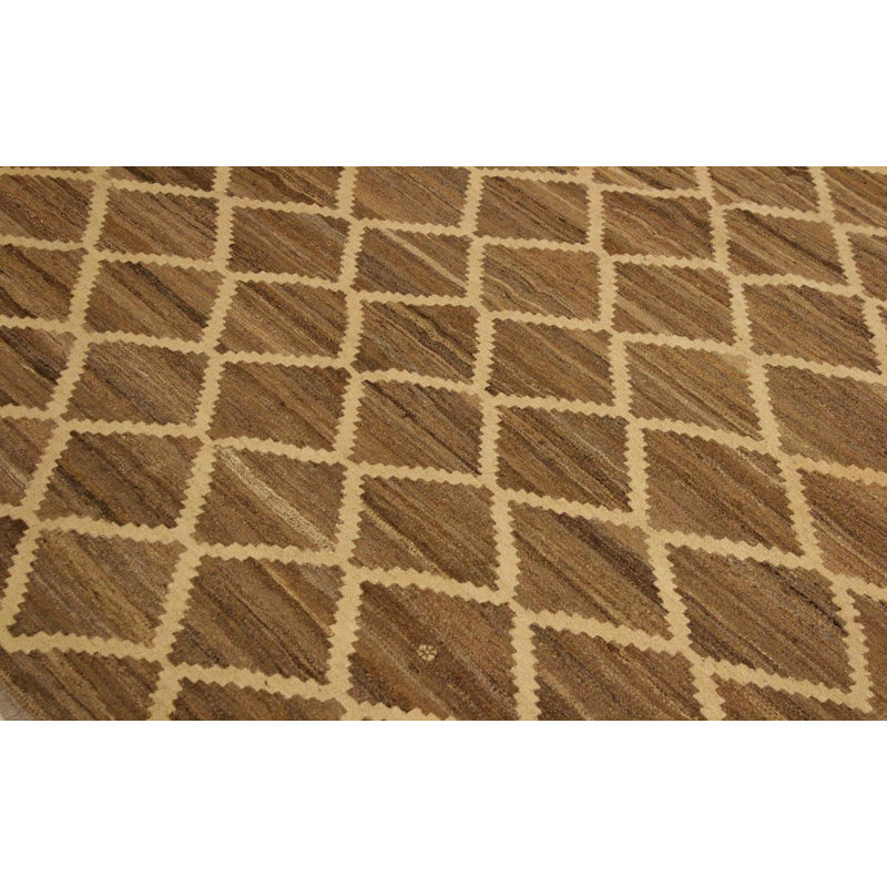 Tapis brun / beige en laine Kilim fabriqué à la main de conception unique Sinclair