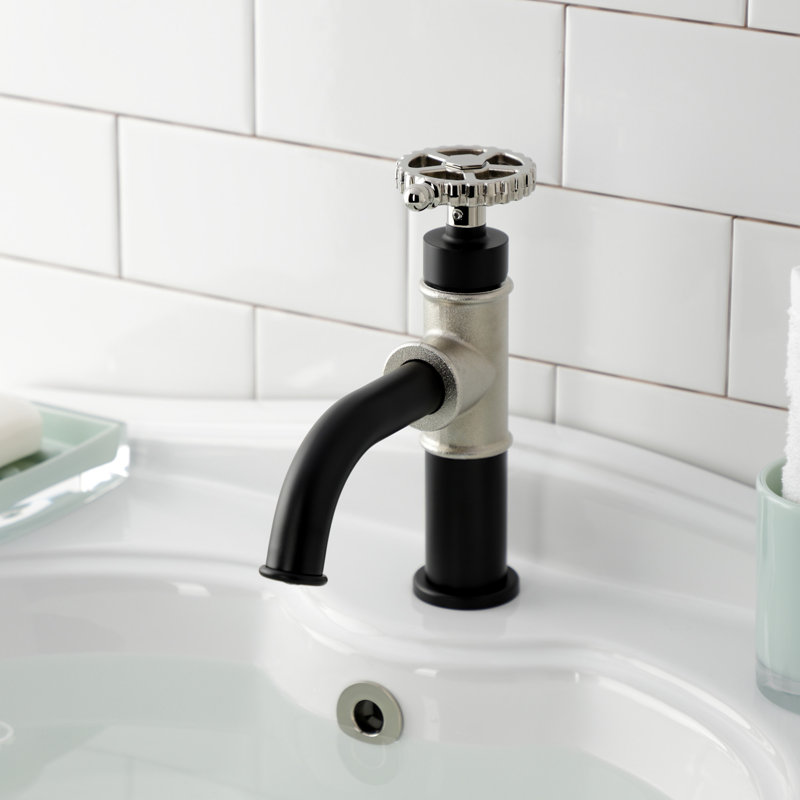 Robinet de salle de bain monotrou avec drain Fuller, Noir mat / Nickel poli