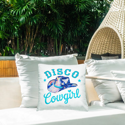 Coussin d'extérieur Turquoise Disco Cowgirl Design par Amanda Greenwood