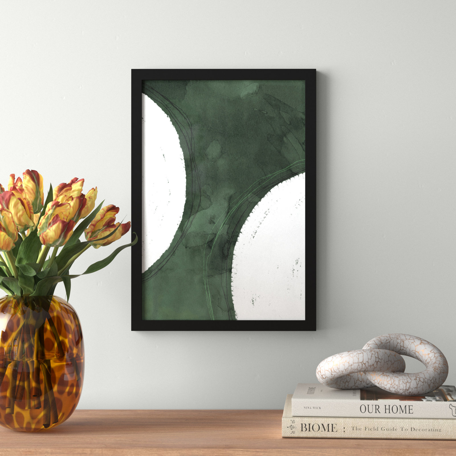 Green Moon Painting by Oliver Gal, 17" H x 12" W x 0.5" D, Black