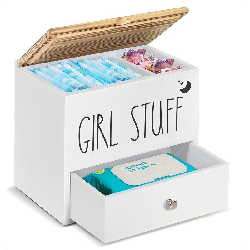 Porte-tampons pour rangement et décoration de salle de bain, organisateur de produit féminin en bois avec tiroir et couvercle