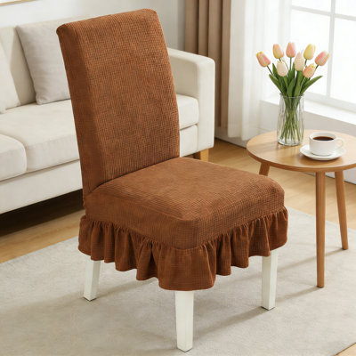 Universal Stretch All-Inclusive Waterproof Chair Cover Hotel Household Dining Table Stool Cover Solid Colour Siamese Skirt Chair Cover, Coffee Colour