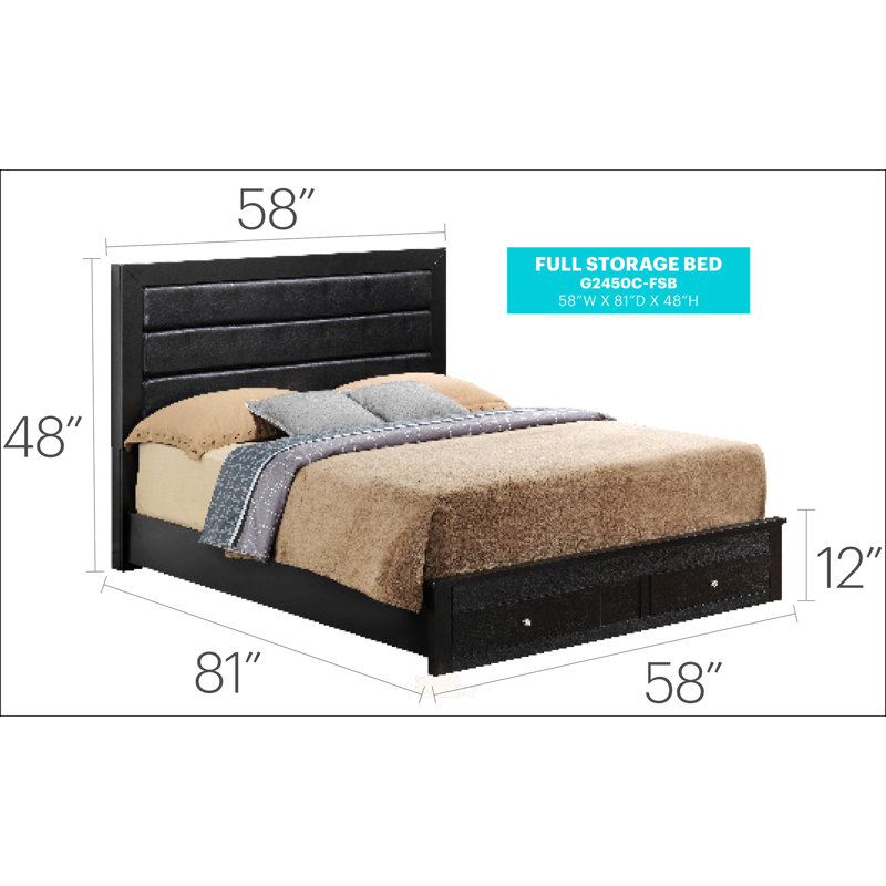 Sleek Transitional Black Storage Bed, Full