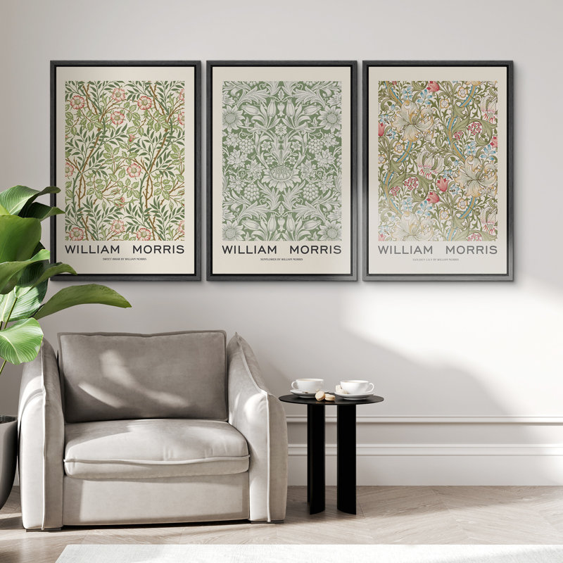 William Morris Geometric Floral Black Framed Canvas Art Set