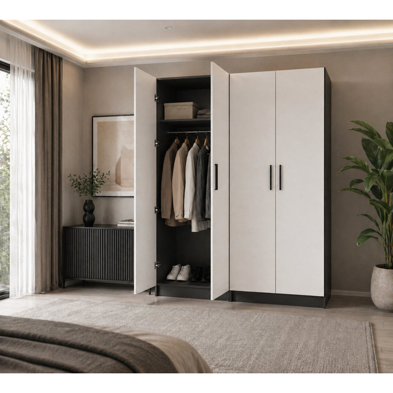 Nitra 4 Door Solid + Manufactured Wood Wardrobe, Black/White