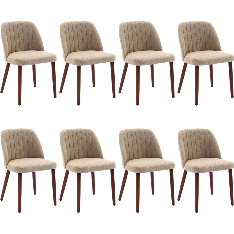Dining Chairs Set of 8, Upholstered Fabric Side Chairs with Padded Seat, Tan, 8