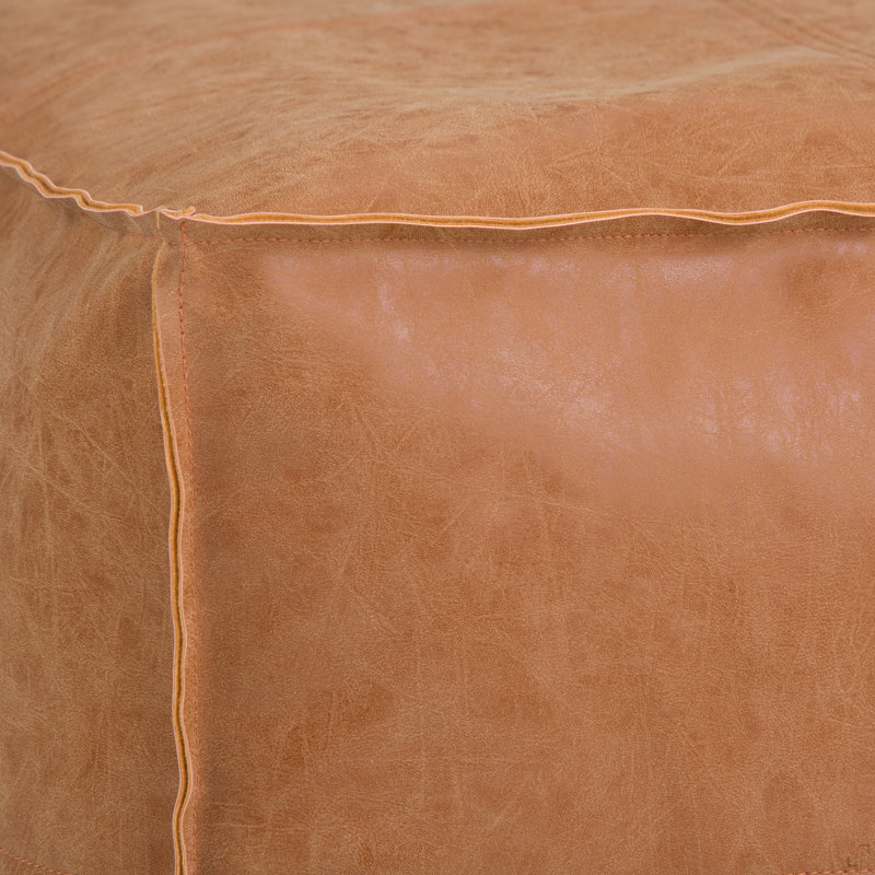Square Pouf - Distressed, Light Brown