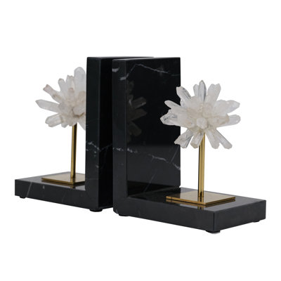 Sagebrook Home 6" Celeste Orb Metal And Marble Bookends, 2-Pieces