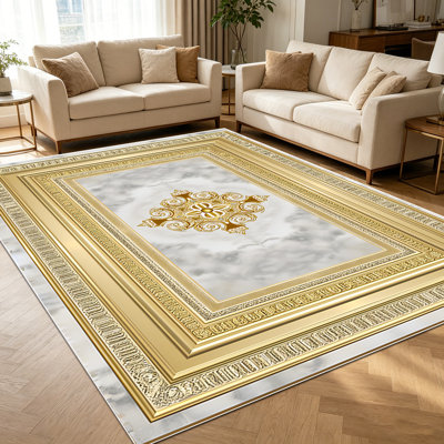 1PC vintage gold ornate neoclassical area rugs for Living Room, Soft and Comfortable, Suitable for all seasons, easy-to-maintain, machine washable Indoor floor mat, Under Table Farmhouse suitable for dining room, bedroom, entryway, home hallway,
