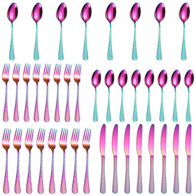 40-Piece Rainbow Stainless Steel Flatware Set, Rainbow Stainless Steel Cutlery Sets