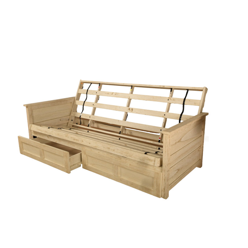 Futon double avec matelas avec rangement Emmiliano, Blanc patiné, 100% polyester de pluie Takara